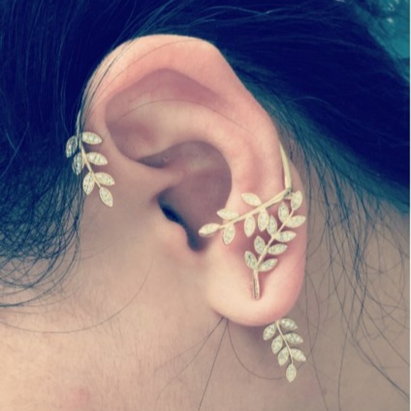 Gold Leaf Design Ear Climber Cuff earring 1 piece - Picture 2 of 14